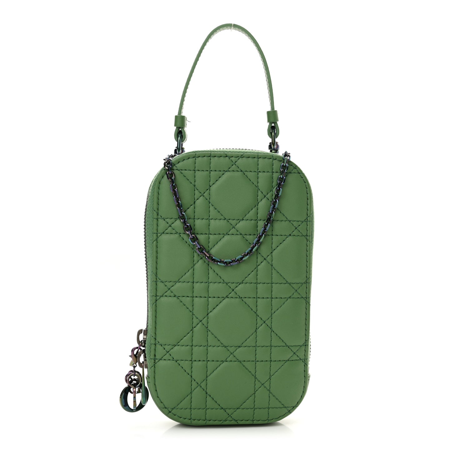 Lambskin Cannage Lady Dior Phone Holder Green