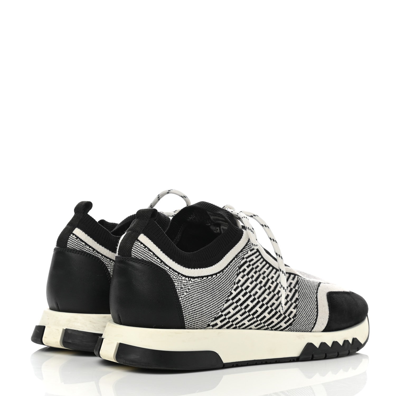 Hermes Knit Goatskin Mens Addict Sneakers 41 Black White 4 of 9