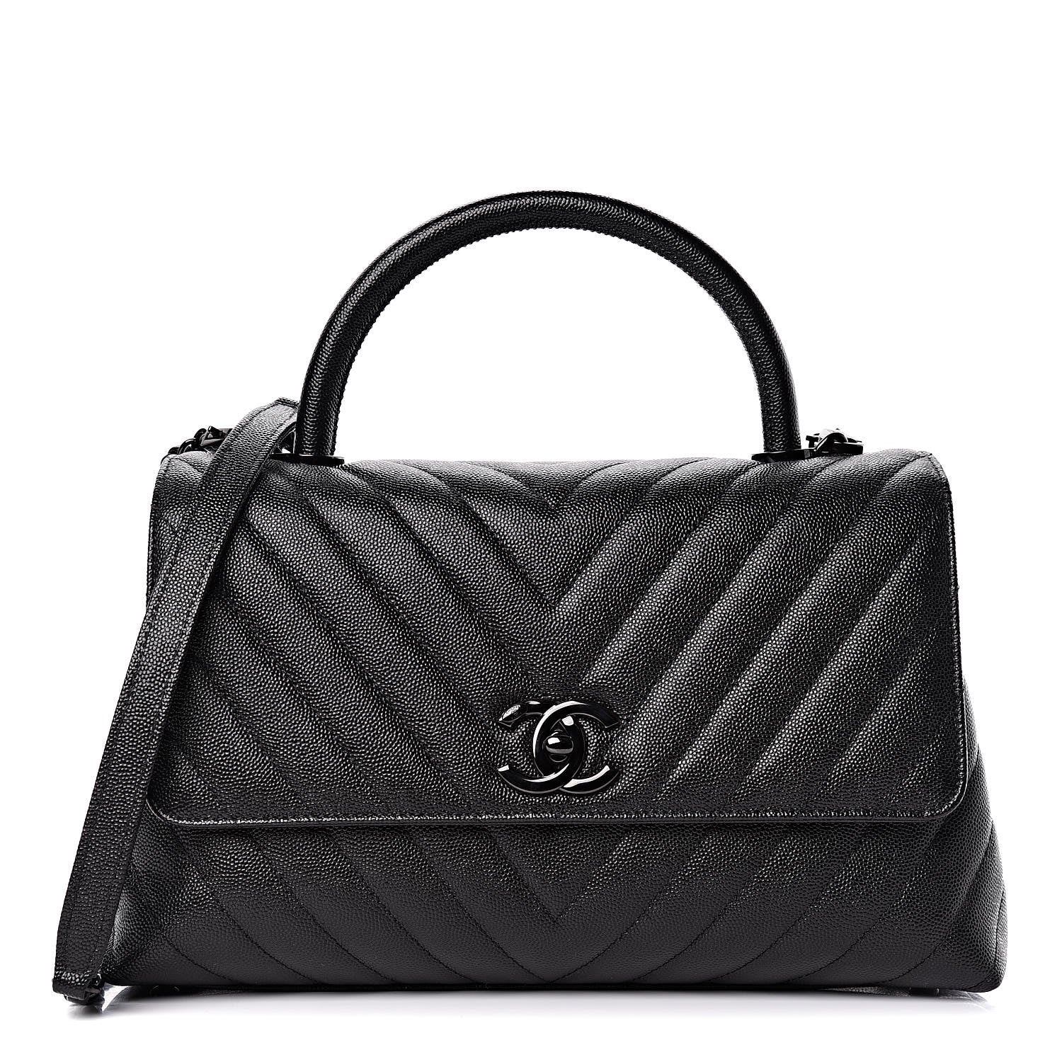 Chanel Caviar Chevron Quilted Small Coco Handle Flap So Black 1 of 9