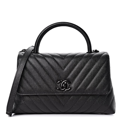 Chanel Caviar Chevron Quilted Small Coco Handle Flap So Black 1 of 9