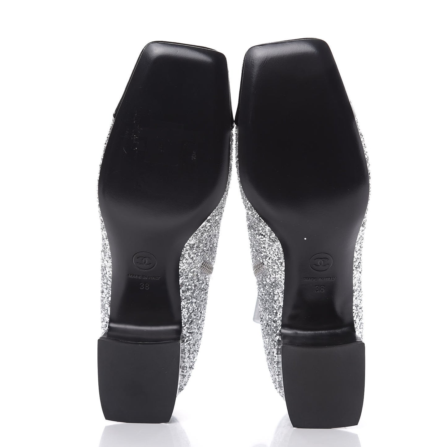 Glitter Patent Cap Toe Short Boots 38 Silver