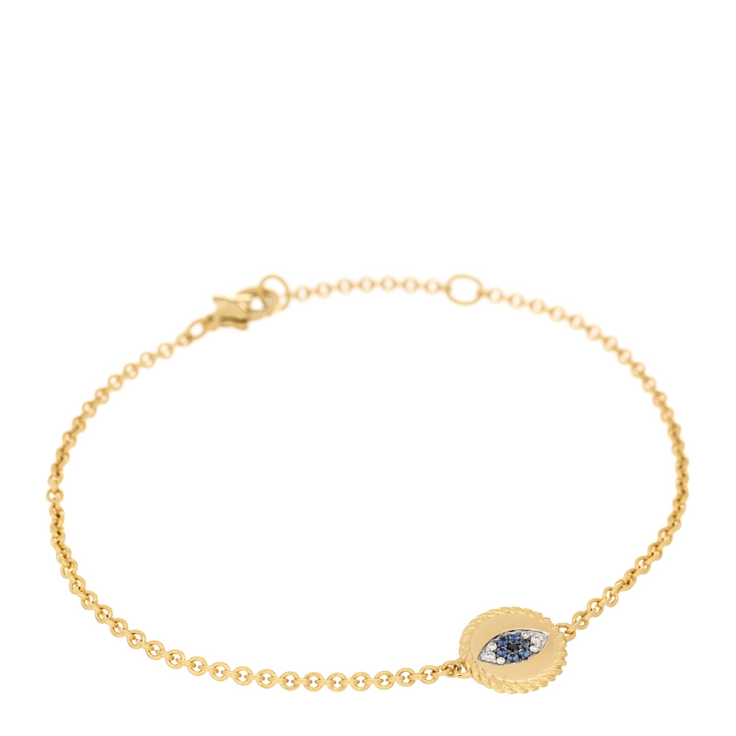 18K Yellow Gold Diamond Blue Sapphire Cable Collectibles Evil Eye Bracelet