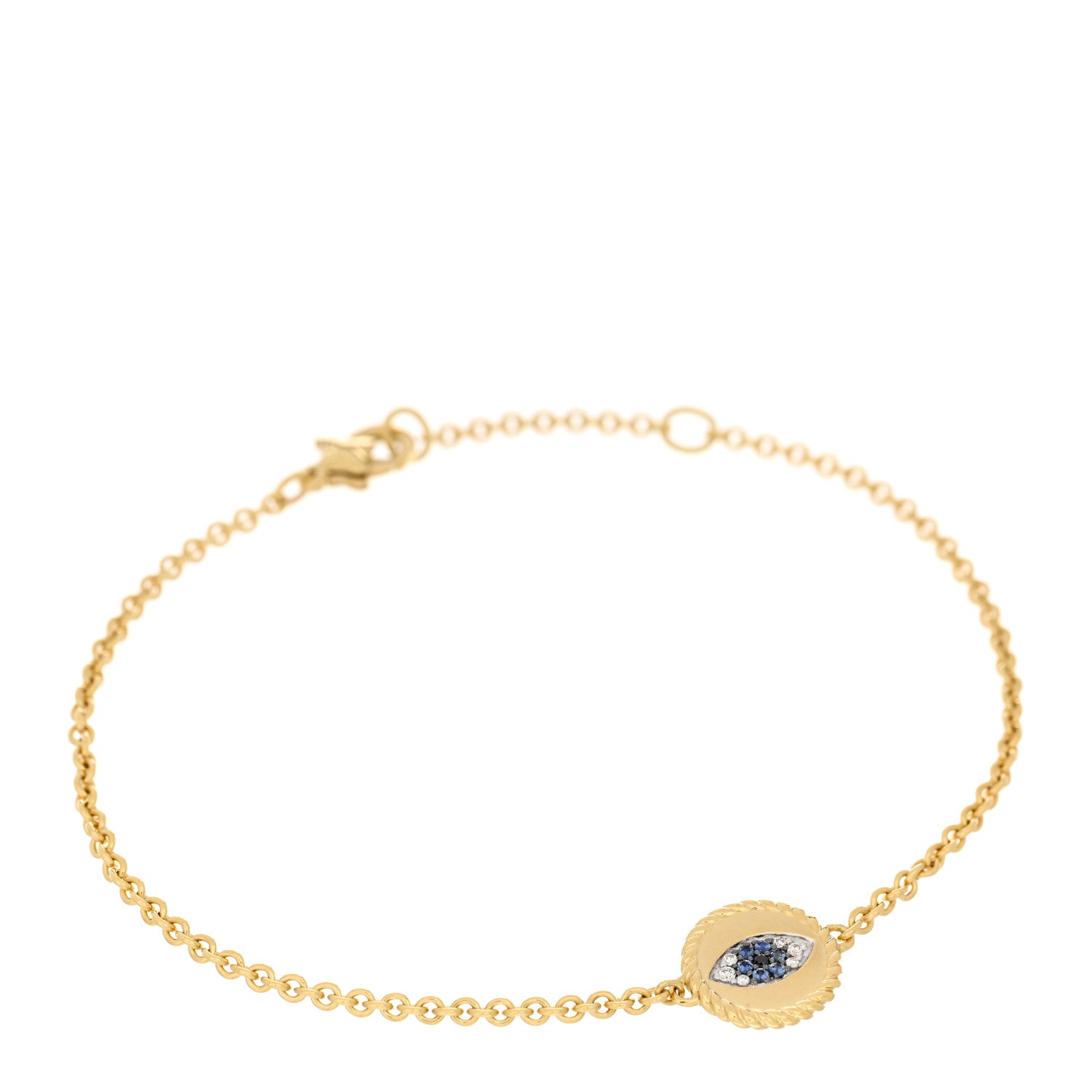 David Yurman 18K Yellow Gold Diamond Blue Sapphire Cable Collectibles Evil Eye Bracelet 1 of 3