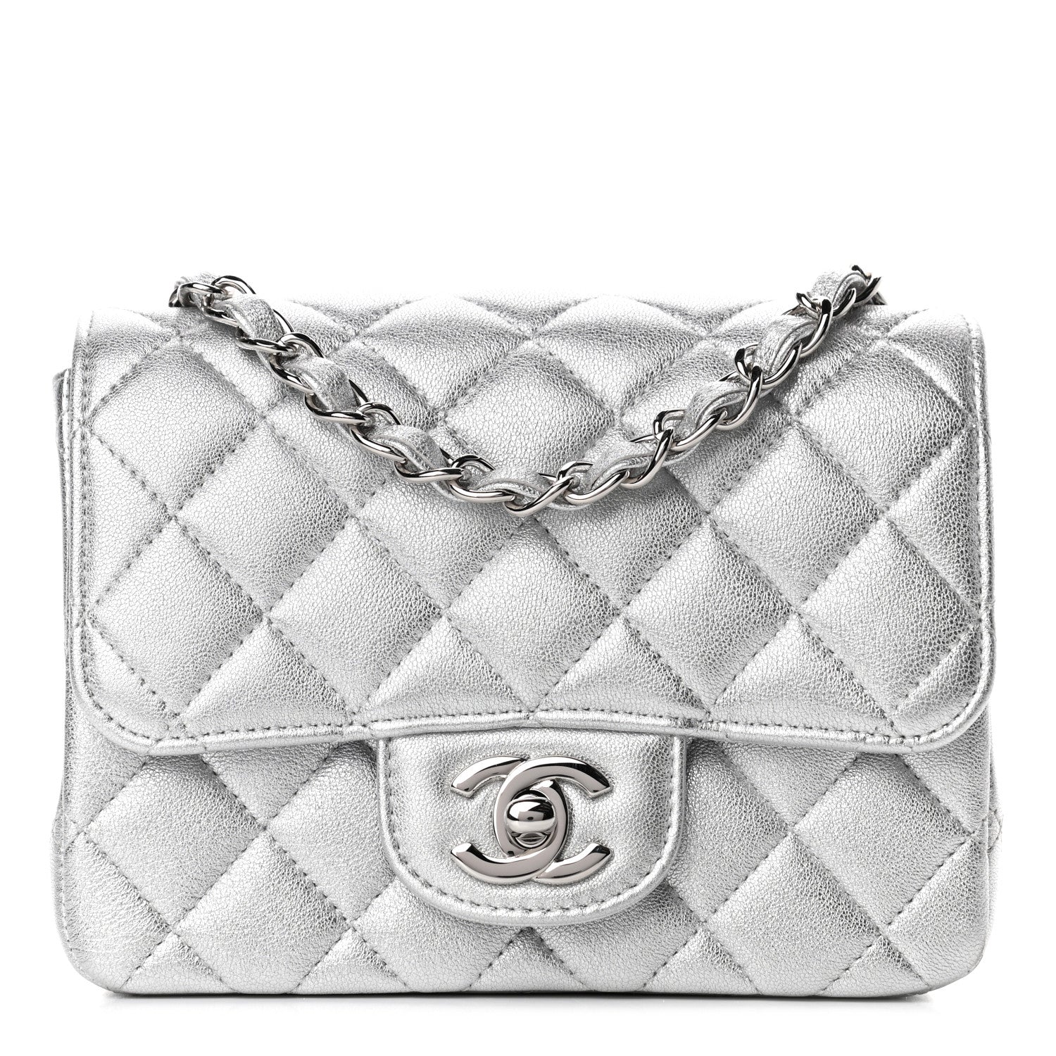 Chanel Metallic Lambskin Quilted Mini Square Flap Silver 1 of 4