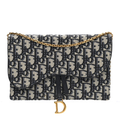 Christian Dior Oblique Saddle Chain Pouch Blue 1 of 9