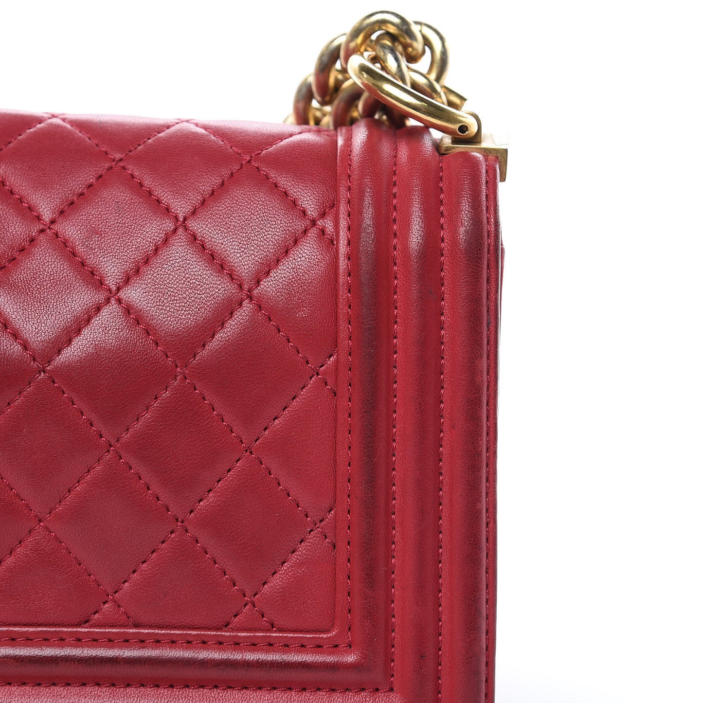 Lambskin Quilted Small Boy Flap Dark Red