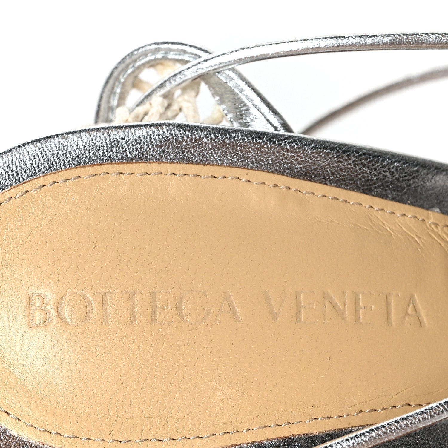 Bottega Veneta Mesh Metallic Nappa Stretch Ankle Tie Sandals 37 Silver 7 of 7