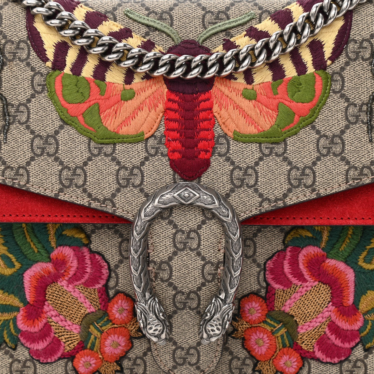 Gucci GG Supreme Monogram Embroidered Medium Dionysus Shoulder Bag Beige Hibiscus 8 of 13