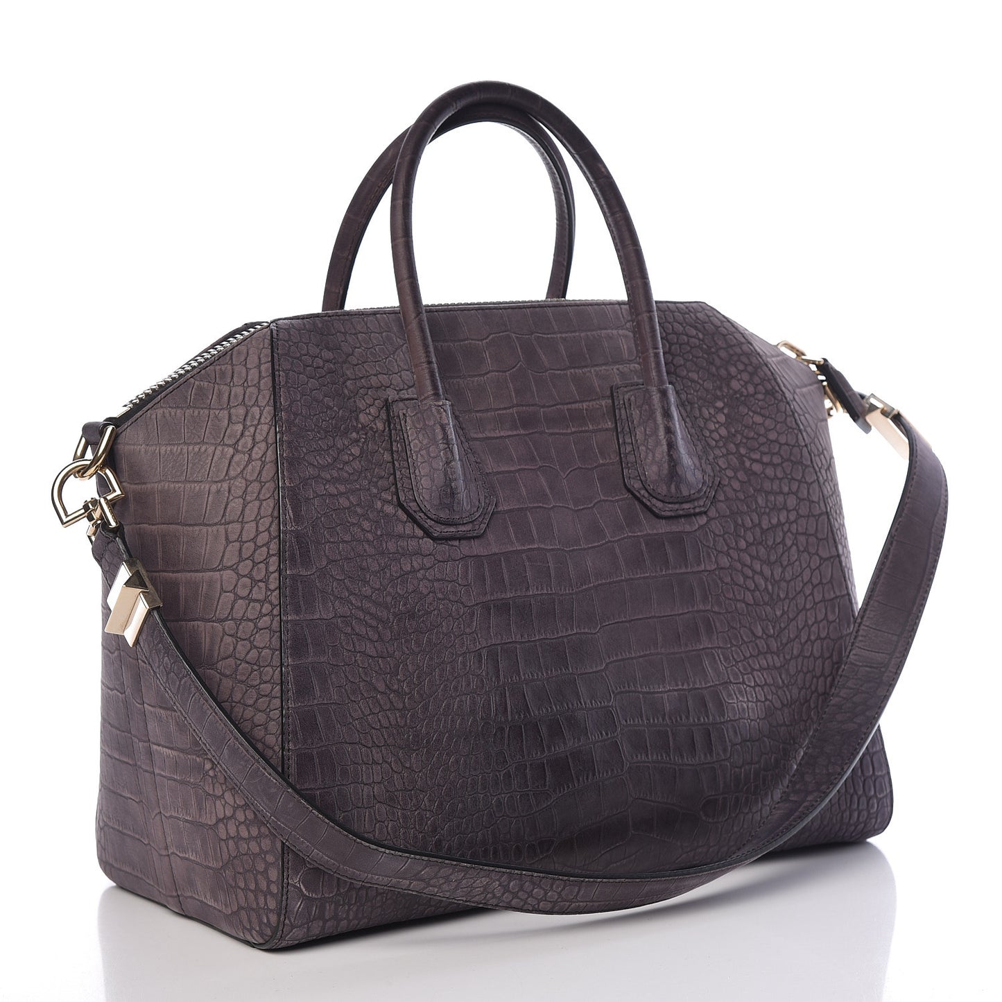 Nubuck Crocodile Embossed Medium Antigona Brown