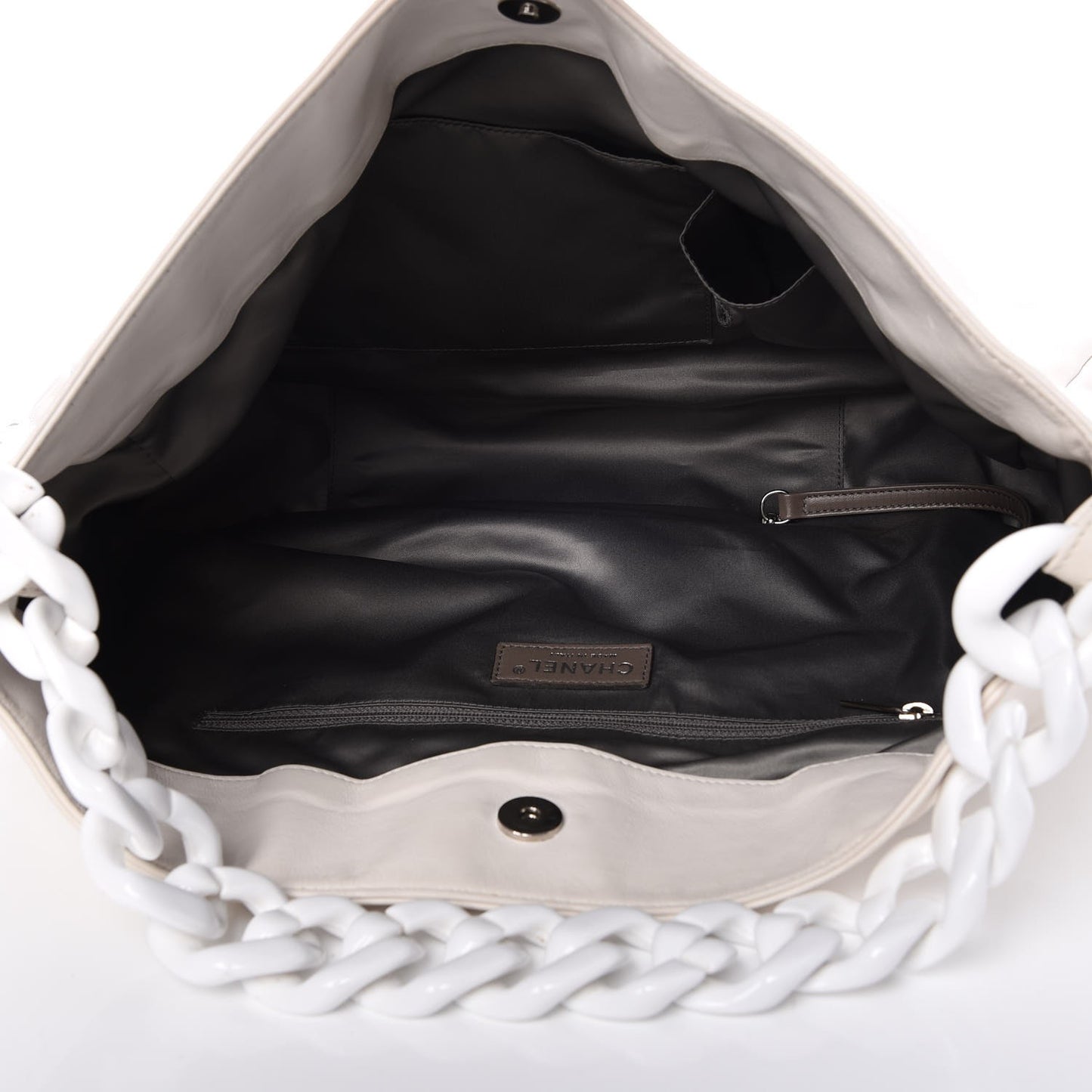 Calfskin Modern Chain Rhodoid Hobo White