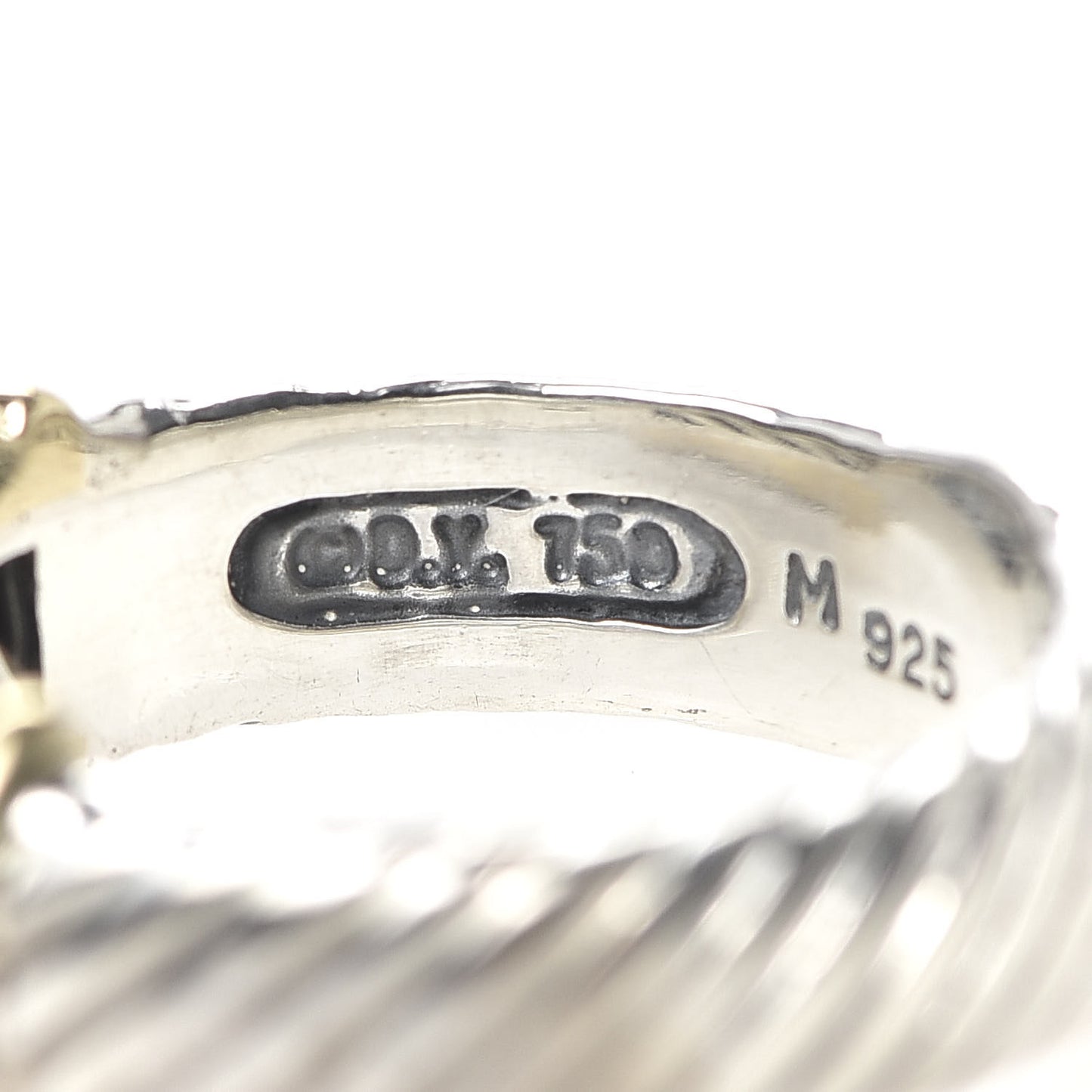 Sterling Silver 18K Yellow Gold Diamond 8mm Metro Cable Ring 53 6.5