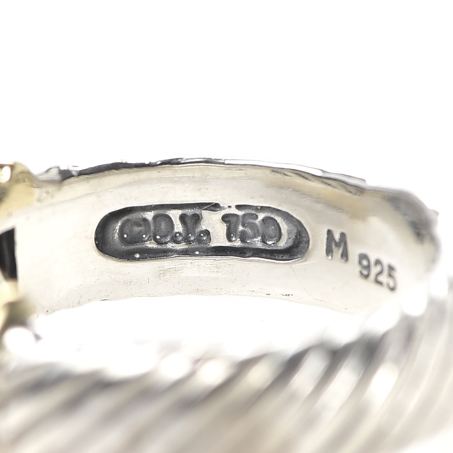 David Yurman Sterling Silver 18K Yellow Gold Diamond 8mm Metro Cable Ring 53 6.5 5 of 7