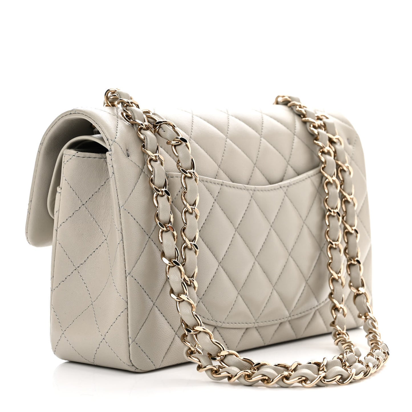 Lambskin Quilted Small Double Flap Grey