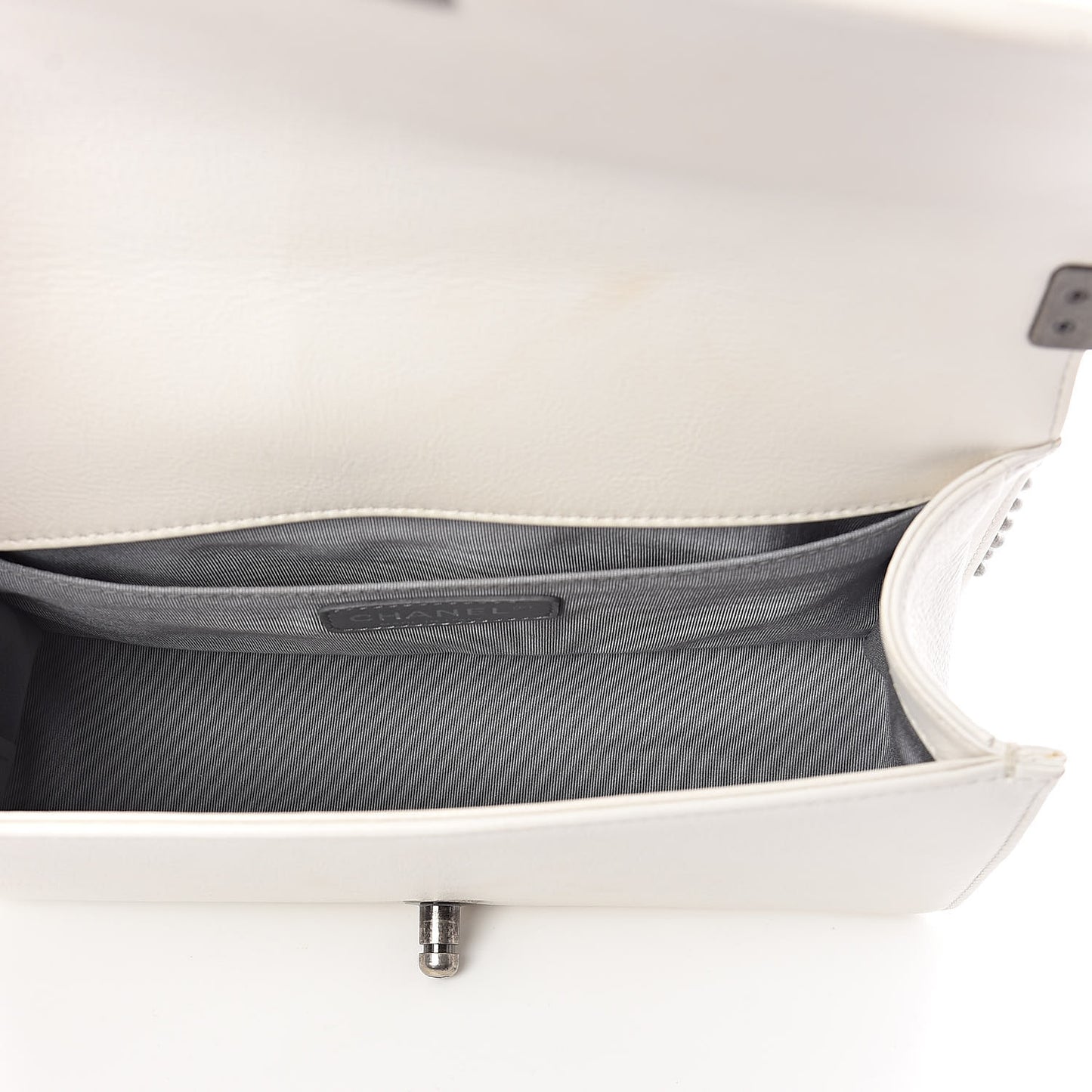 Calfskin Double Stitch Medium Boy Flap White