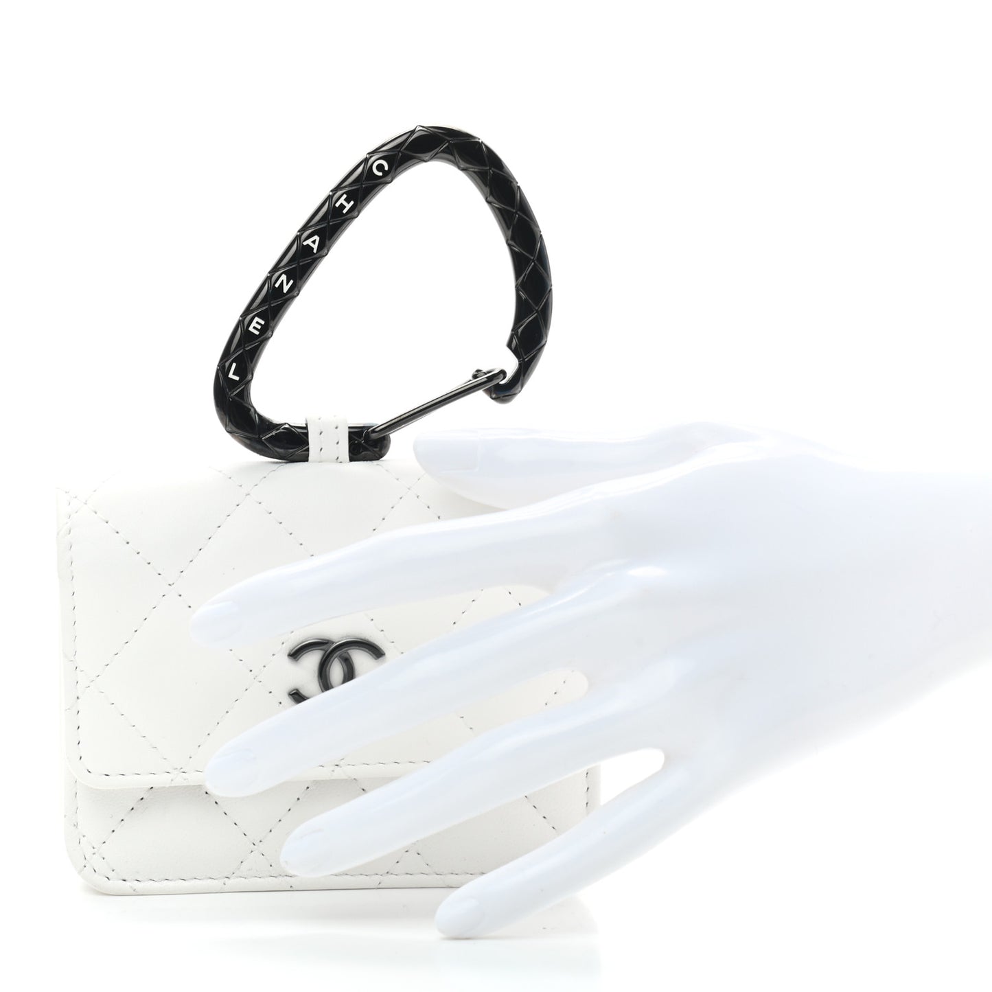 Lambskin Quilted CC Hook Card Holder White