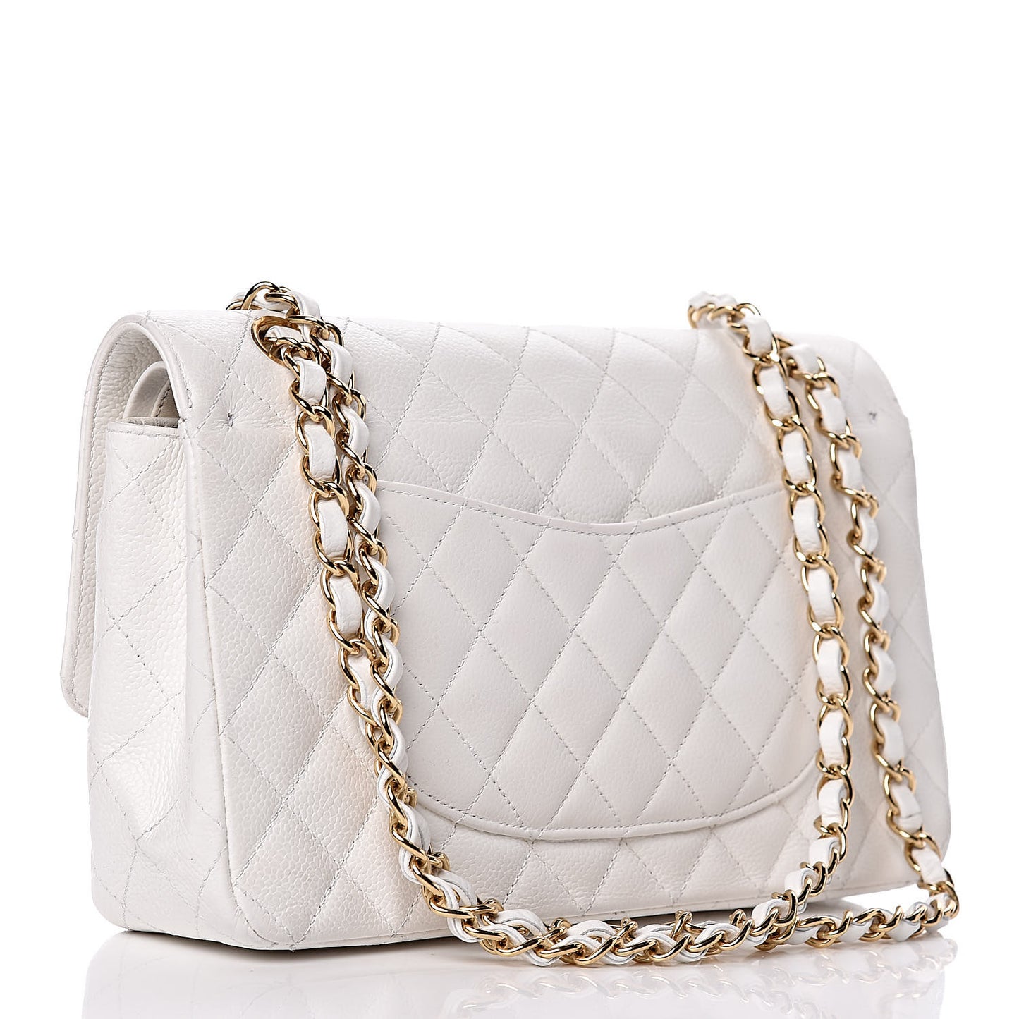 Caviar Quilted Medium Double Flap White