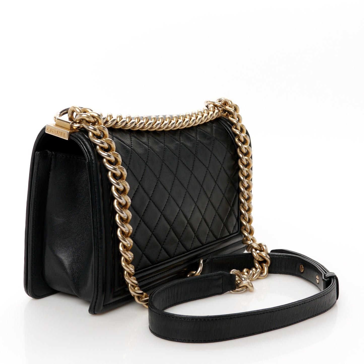 Lambskin Quilted Medium Boy Flap Black