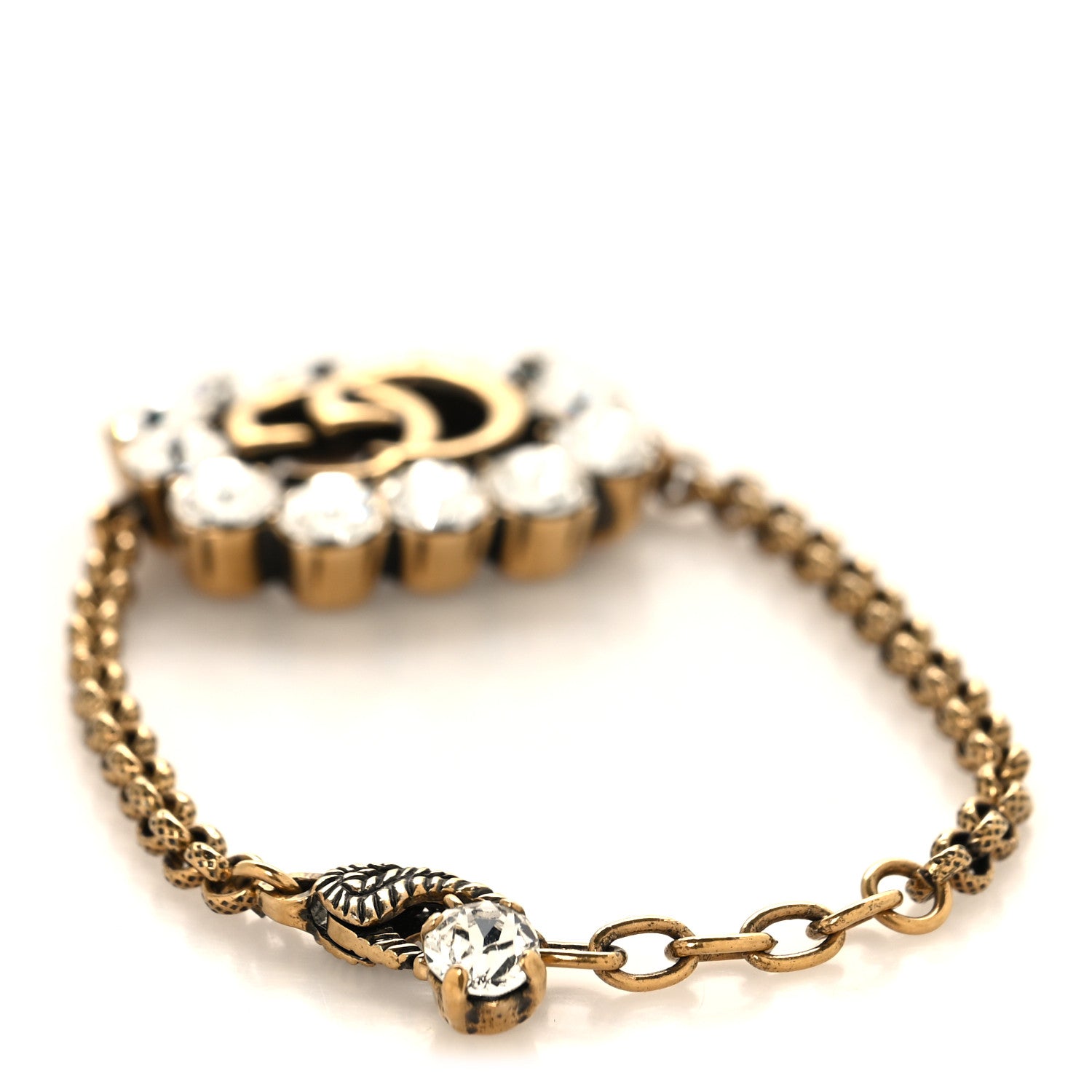 Gucci Metal Crystal Double G Bracelet Aged Gold 3 of 5