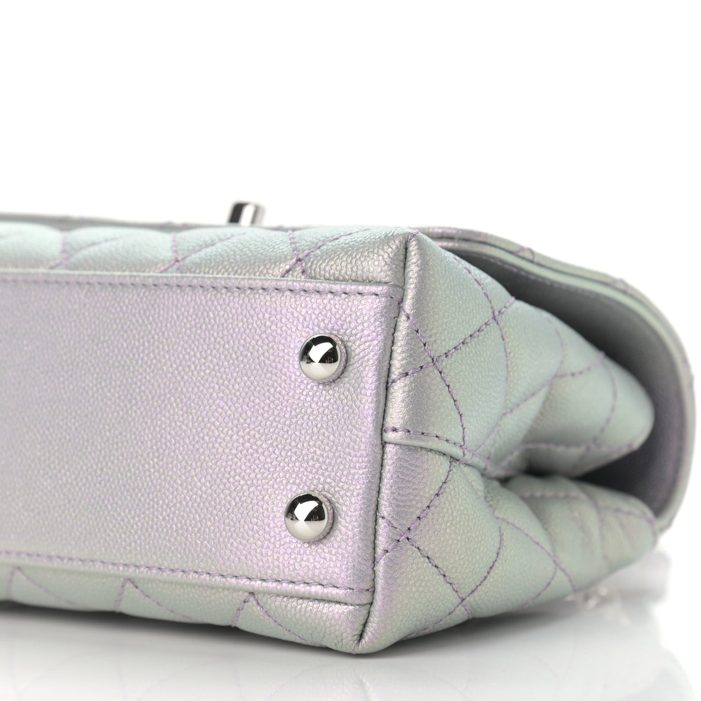 Iridescent Caviar Quilted Extra Mini Coco Handle Flap Purple