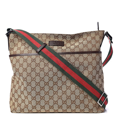 Gucci Monogram Web Medium Flat Messenger Bag Brown 1 of 10