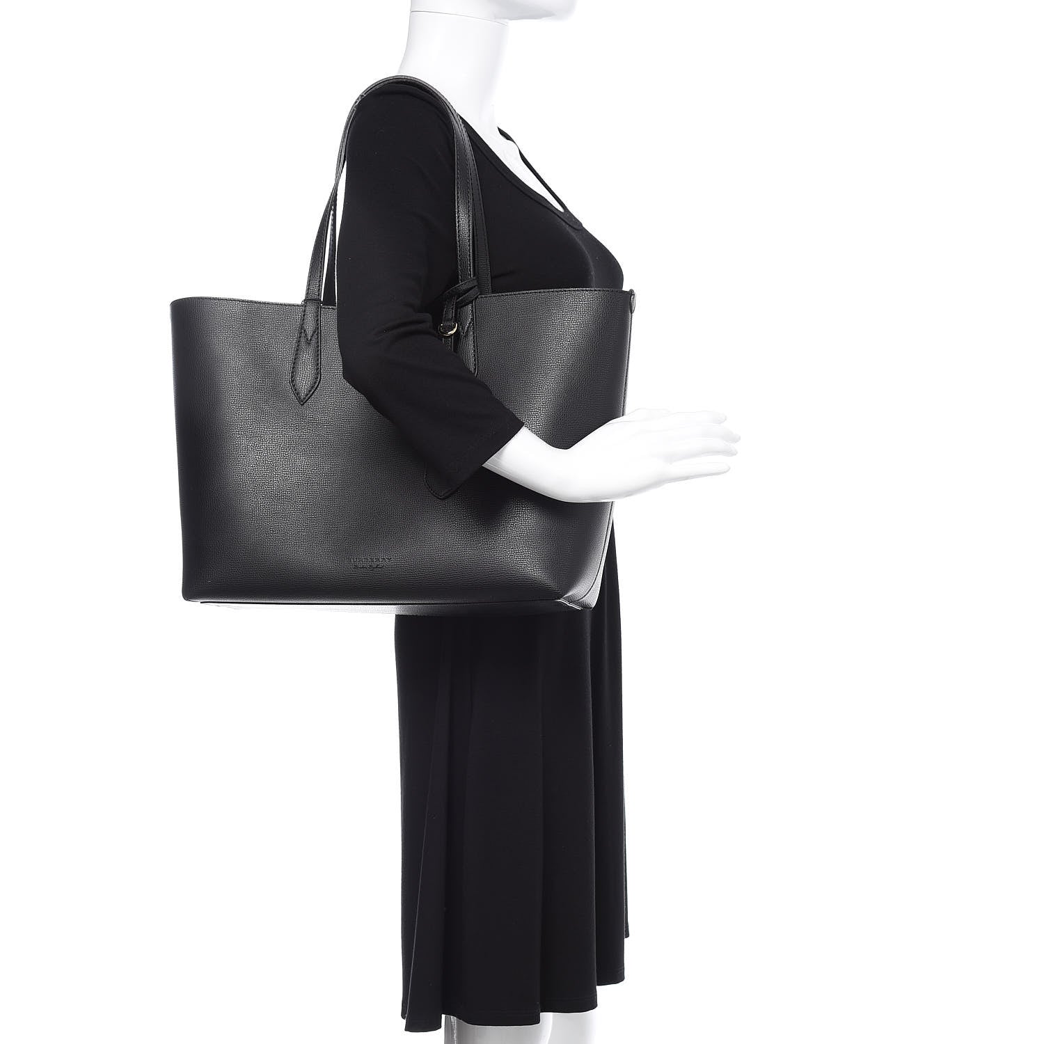 Burberry Grainy Calfskin Haymarket Check Medium Reversible Tote Black 2 of 12