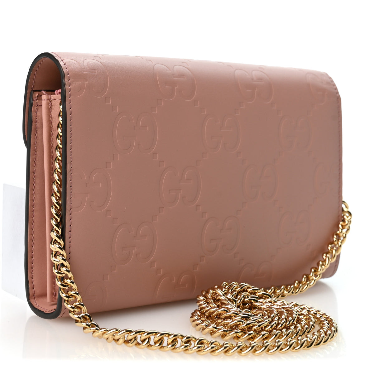 Gucci Calfskin GG Debossed Chain Wallet Pink 2 of 8