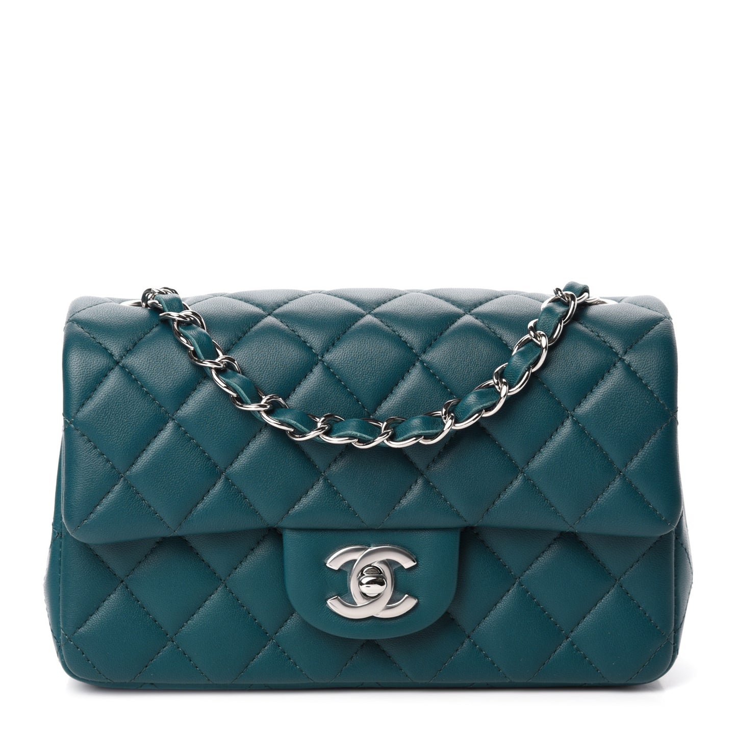 Lambskin Quilted Mini Rectangular Flap Dark Blue