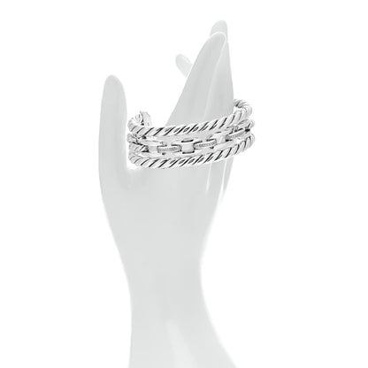 David Yurman Sterling Silver Diamond Wellesley Link Three-Row Cuff Bracelet 2 of 4