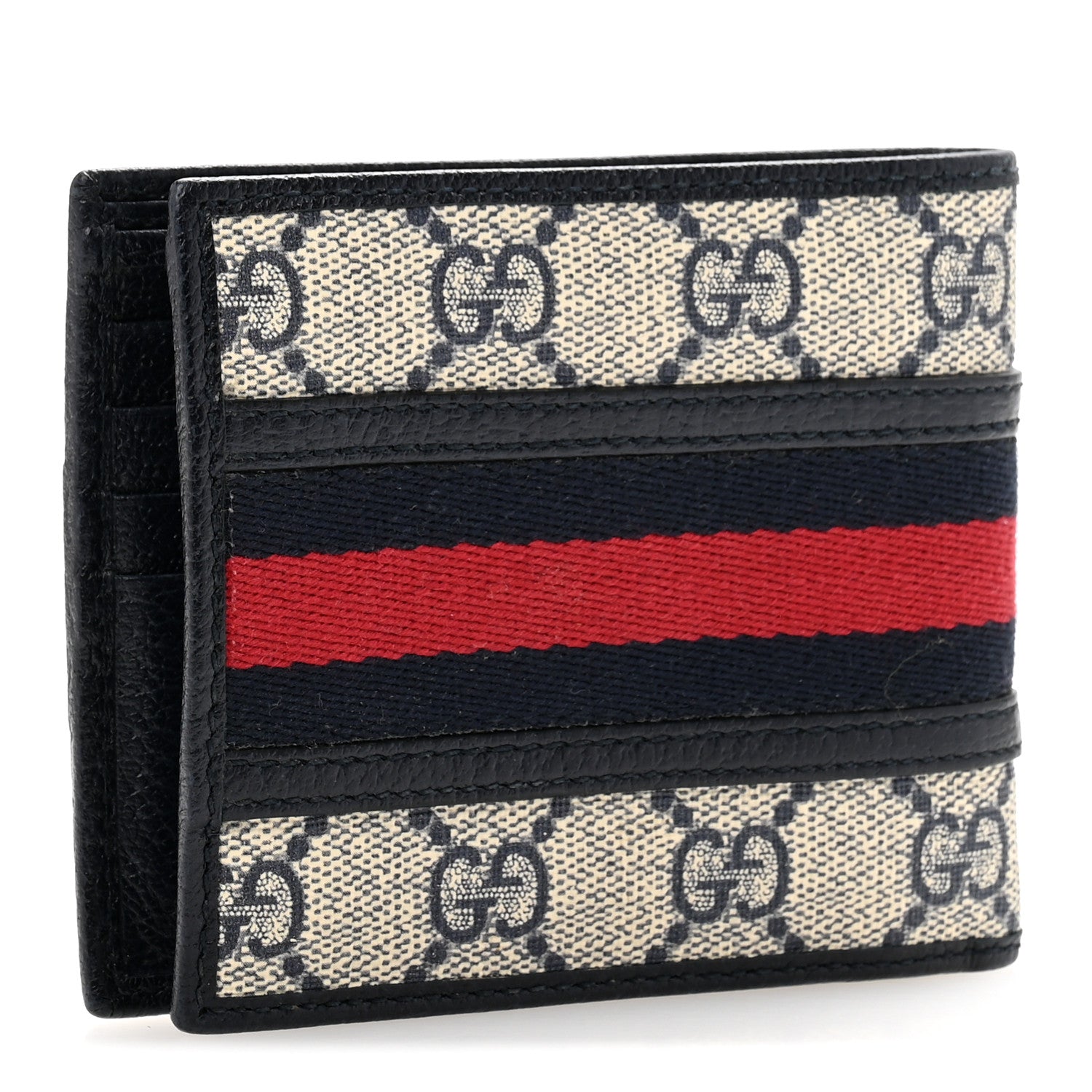 Gucci GG Supreme Monogram Web Mens Ophidia Bi-Fold Coin Wallet Beige Blue 3 of 10