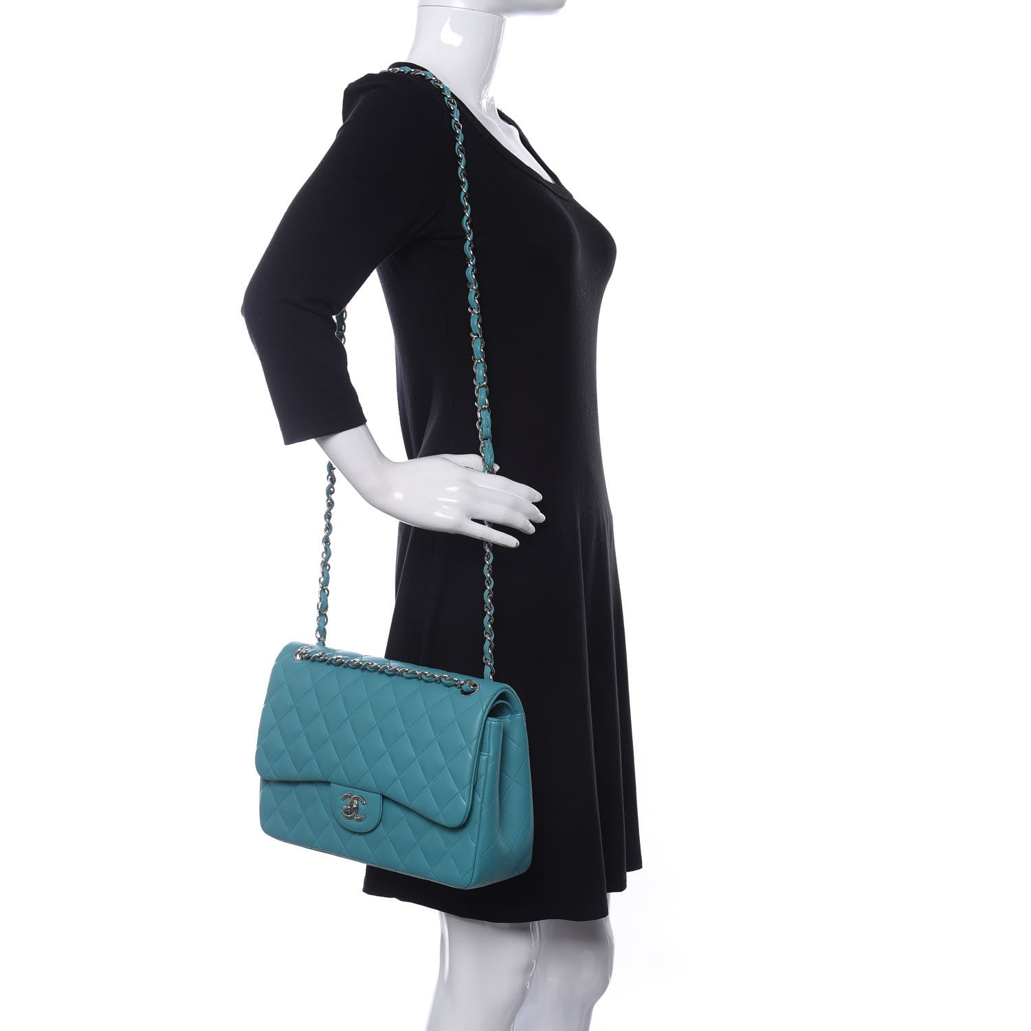 Chanel Lambskin Quilted Jumbo Double Flap Turquoise 2 of 10