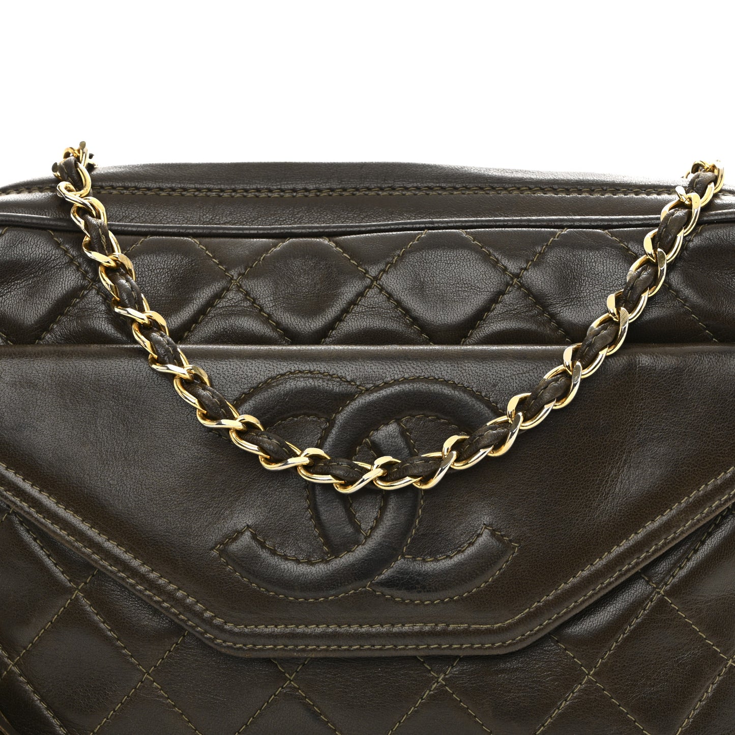 Lambskin Quilted Tassel Camera Case Brown