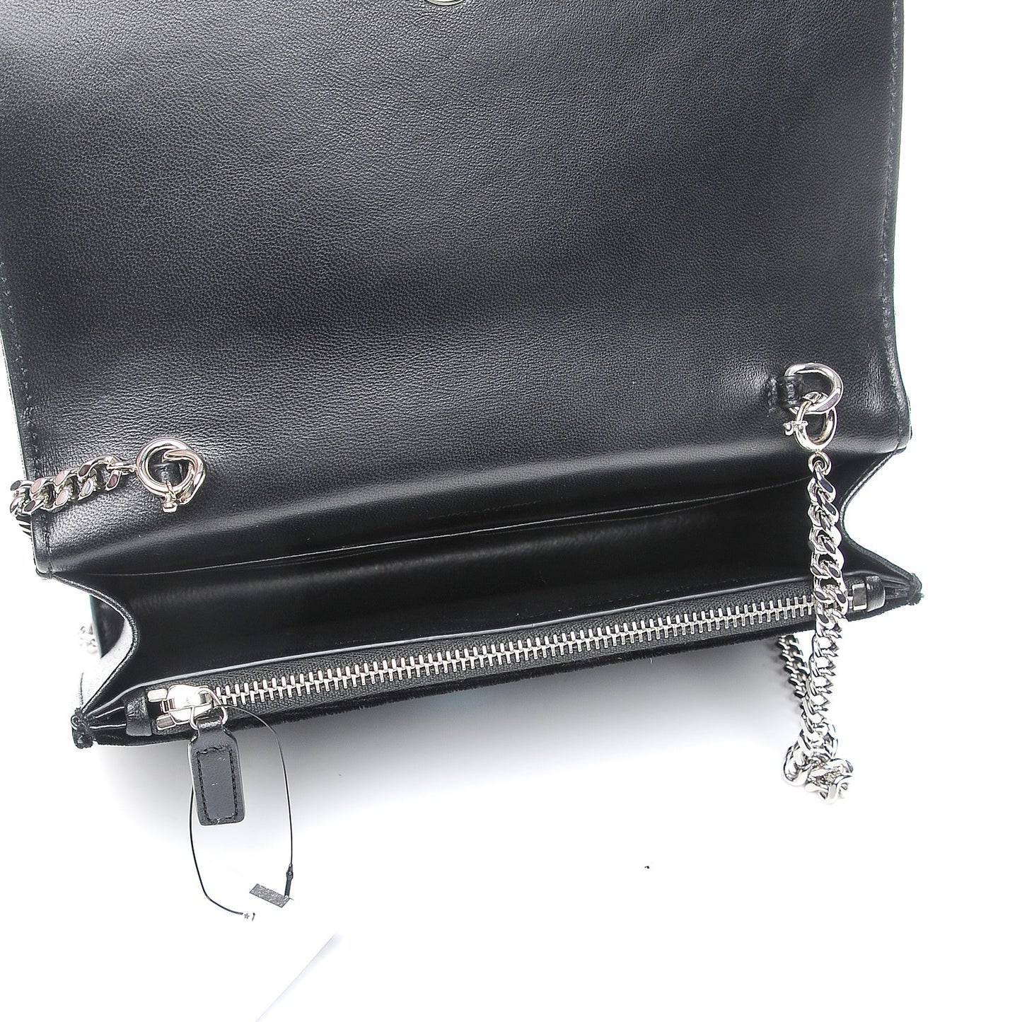 Velvet Crystal Monogram Tassel Chain Wallet Black