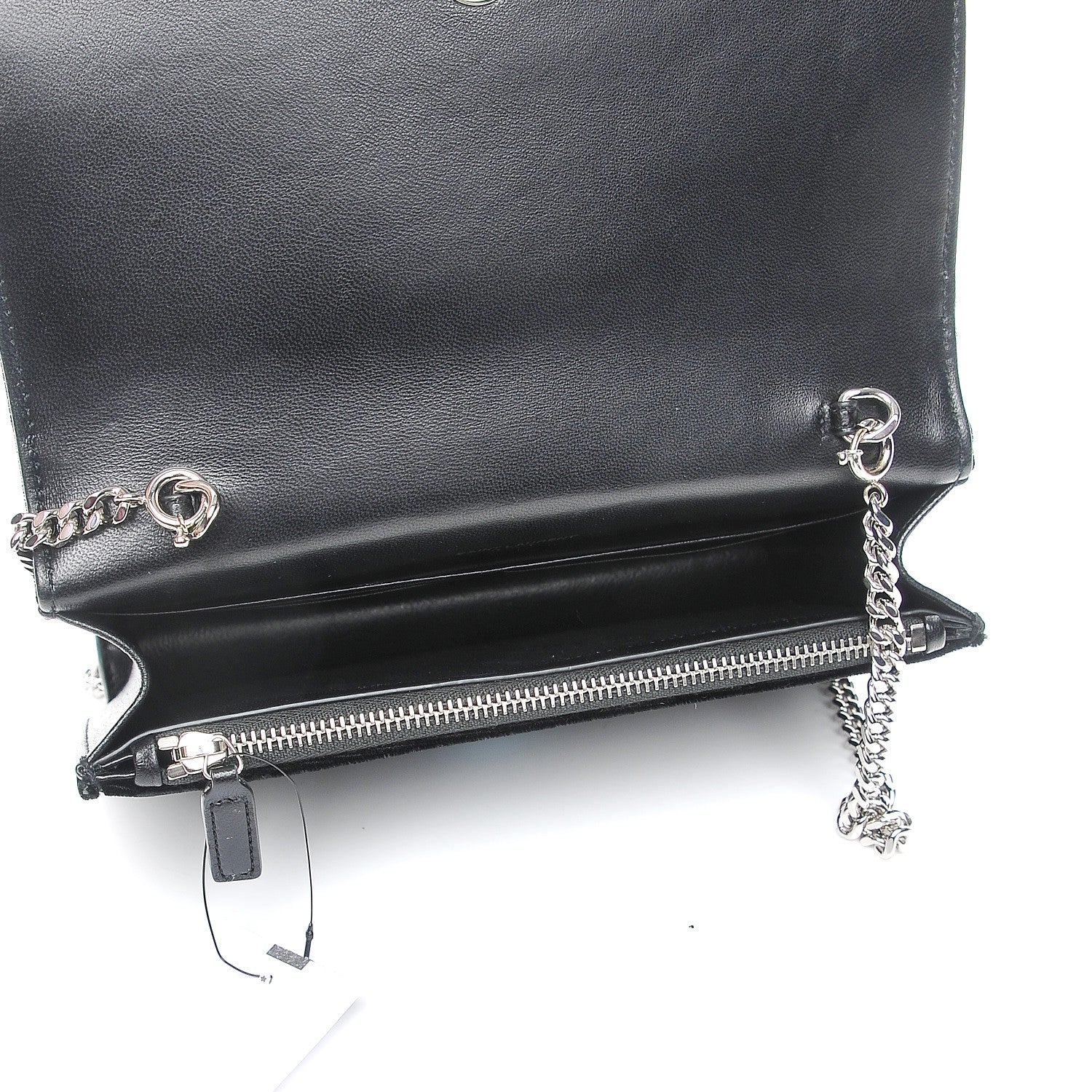 Saint Laurent Velvet Crystal Monogram Tassel Chain Wallet Black 5 of 7