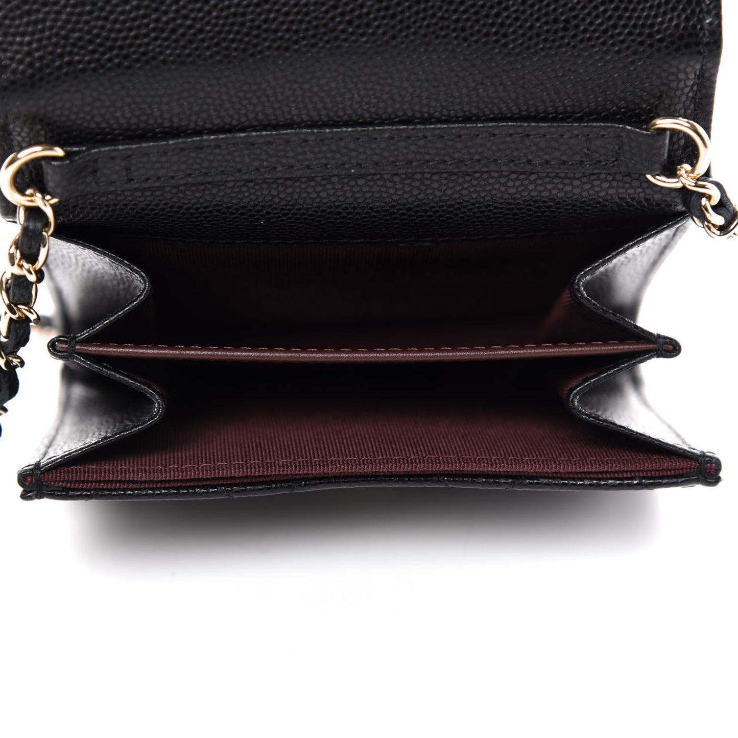 Caviar Quilted Flap Card Holder On Chain Black