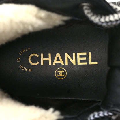 Chanel Lambskin Shearling Suede CC High Lace Up Boots 38 Black 8 of 10