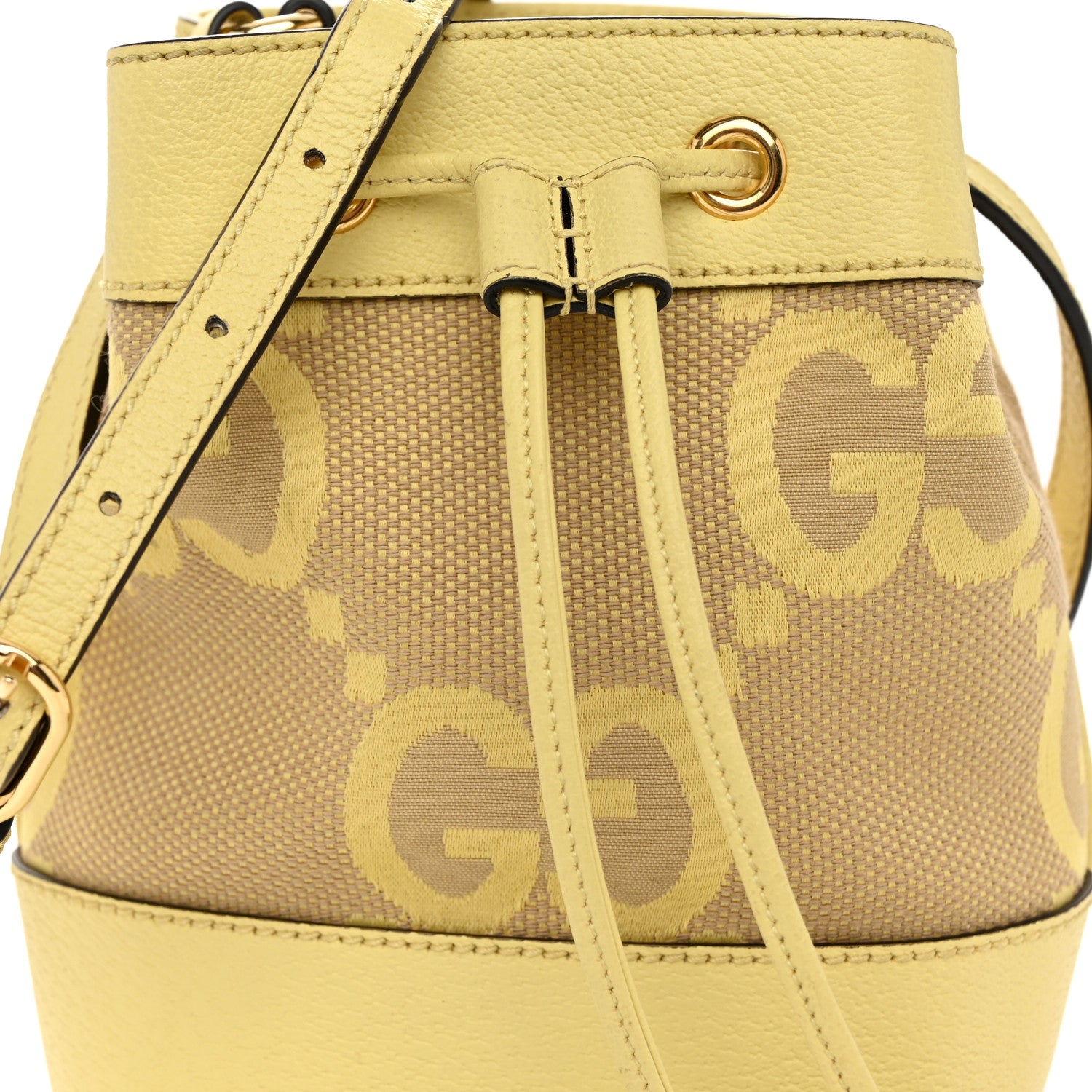 Gucci Monogram Jumbo GG Textured Dollar Calfskin Mini Ophidia Bucket Bag Beige Banana 7 of 9