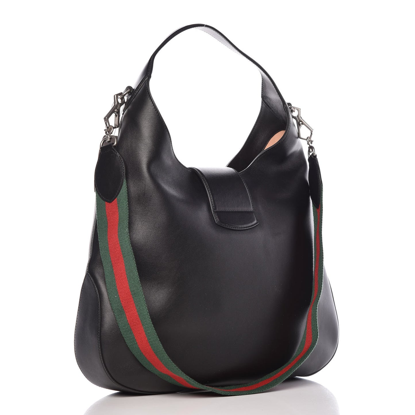 Calfskin Web Dog Embroidered Large Dionysus Hobo Black