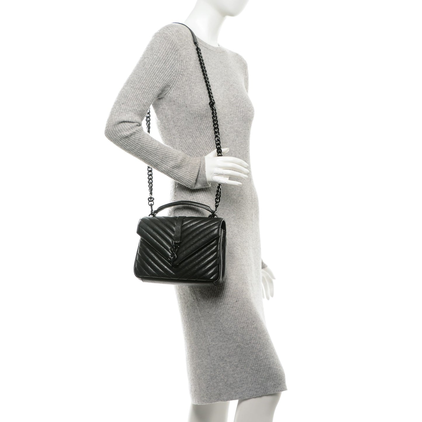 Sheepskin Matelasse Chevron Monogram Medium College Bag Black
