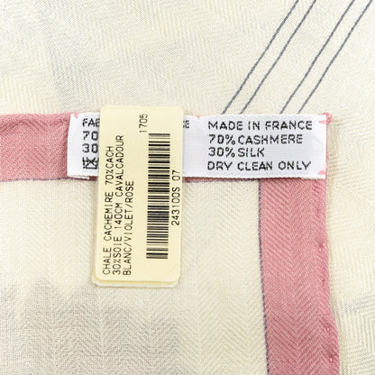 Hermes Cashmere Silk Cavalcadour Shawl 140 Blanc Violet Rose 3 of 4