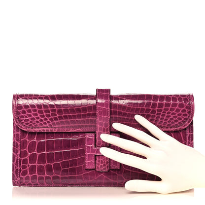 Hermes Shiny Niloticus Crocodile Jige Elan 29 Clutch Rose Scheherazade 2 of 10