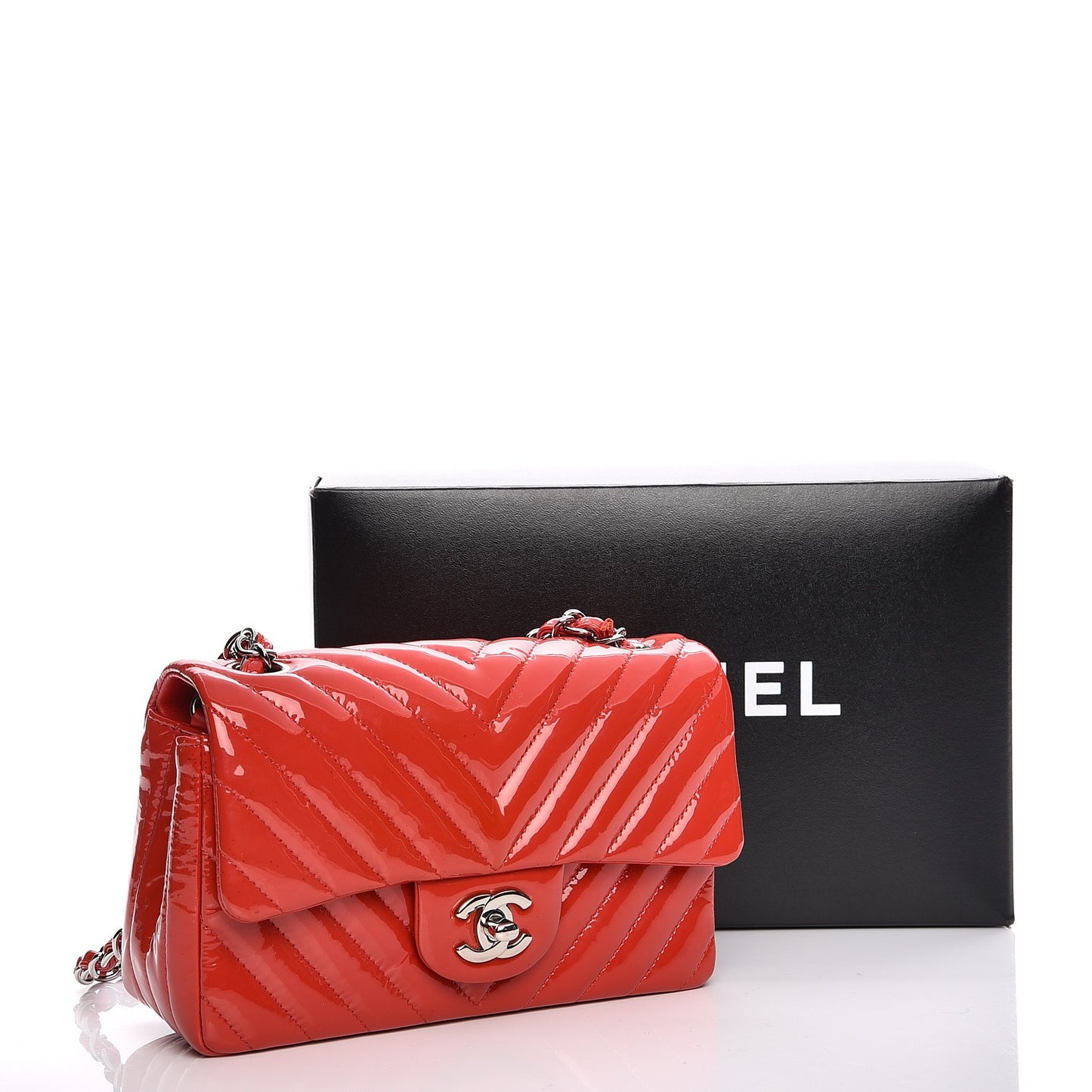 Patent Chevron Quilted Mini Rectangular Flap Red