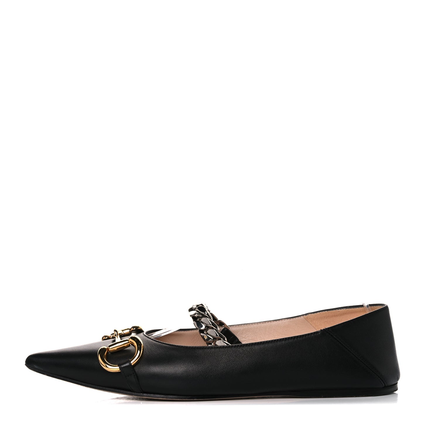 Nappa Lumiere Deva Horsebit Chain Embellished Flats 37 Black