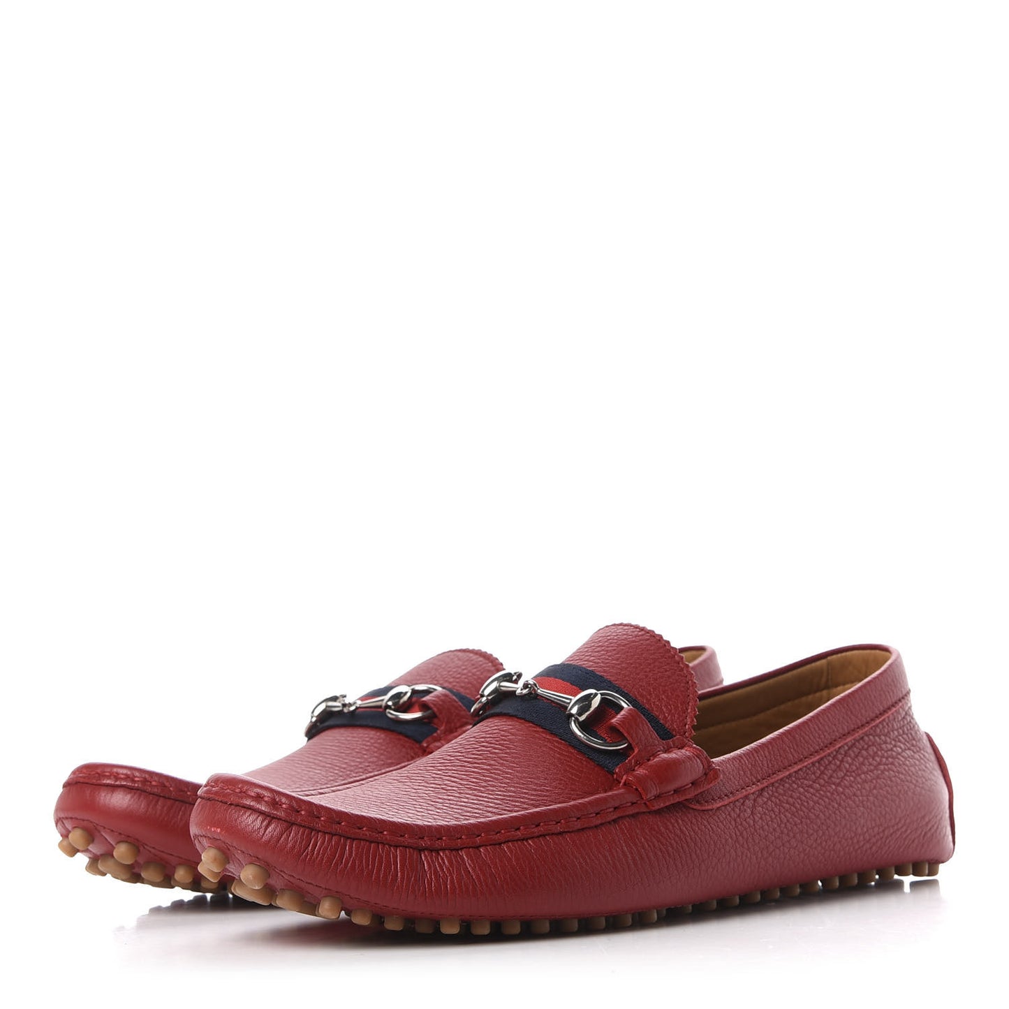 Calfskin Mens Horsebit Web Driver Loafers 11 Rosso