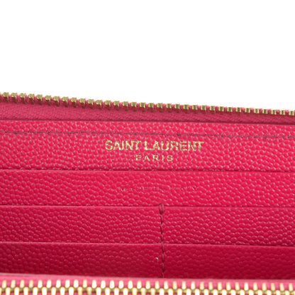 Saint Laurent Grain De Poudre Matelasse Chevron Monogram Zip Around Wallet Fuchsia 6 of 7