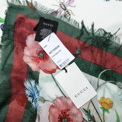 Gucci Wool Silk Floral Web Square Scarf Ivory Dark Green 5 of 6