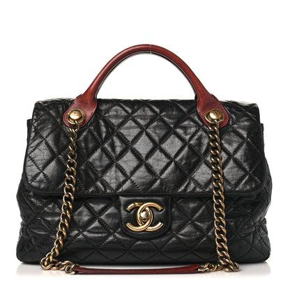 Chanel Glazed Calfskin Castle Rock Large Flap Black Burgundy 1 of 11