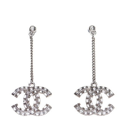 Chanel Baguette Crystal CC Drop Earrings Silver 1 of 7