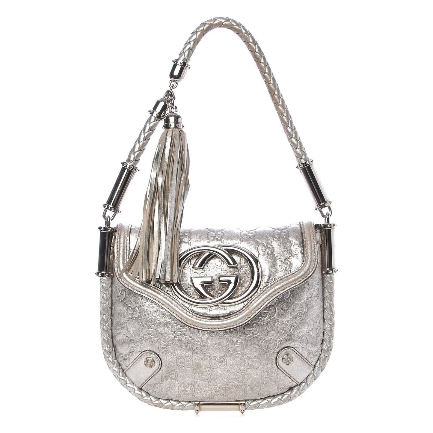 Guccissima Small Britt Tassel Shoulder Bag Silver