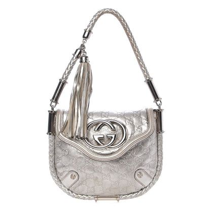 Gucci Guccissima Small Britt Tassel Shoulder Bag Silver 1 of 18