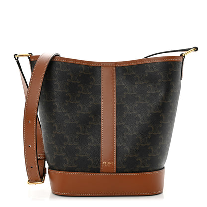 Celine Triomphe Canvas Calfskin Small Bucket Bag Tan 1 of 11